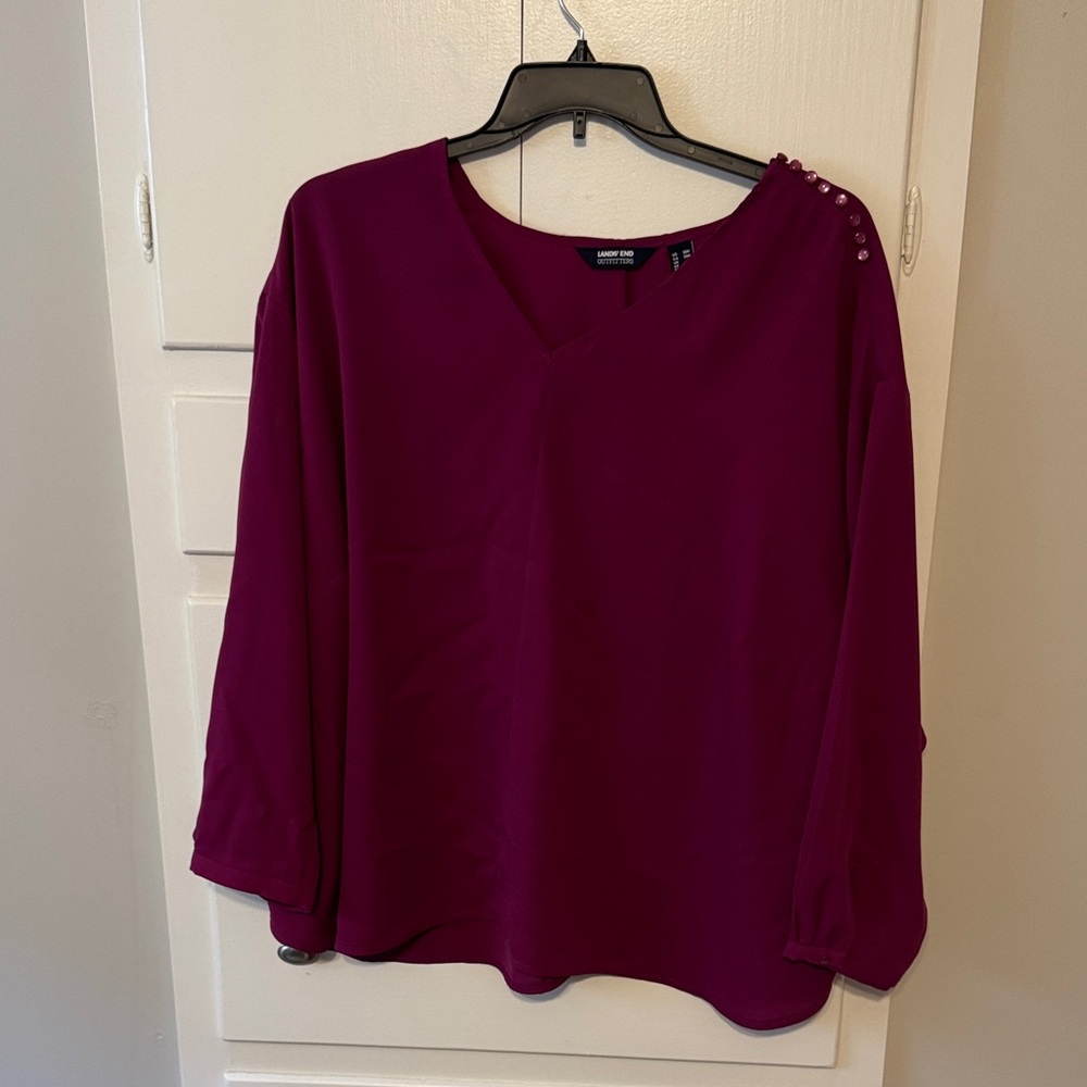 Lands' End Women's Plum Blouse with Shoulder Buttons 30W